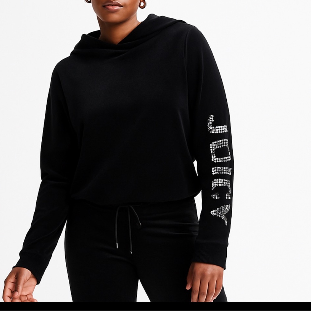 Juicy Couture Women's Black Label Gothic Velour Sequined Hoodie Pullover Hooded